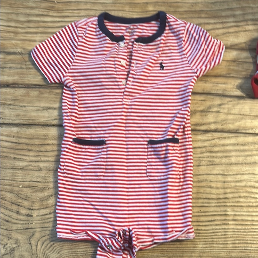 Ralph Lauren Striped Red and White Baby Romper